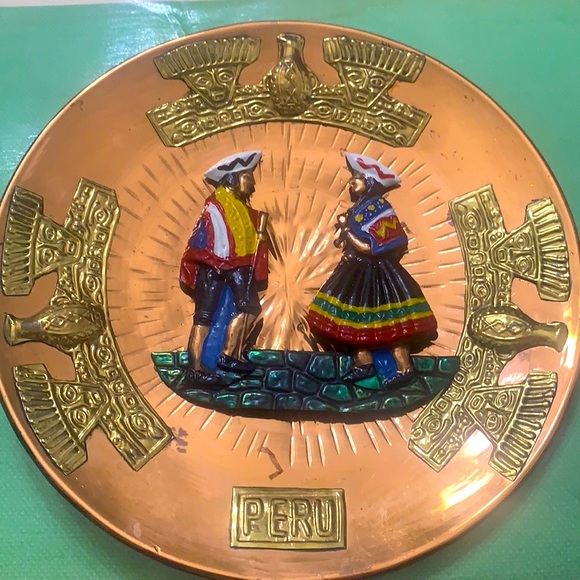 SOUVENIR FROM PERU METALPLATE DECOR COPPER GOLD